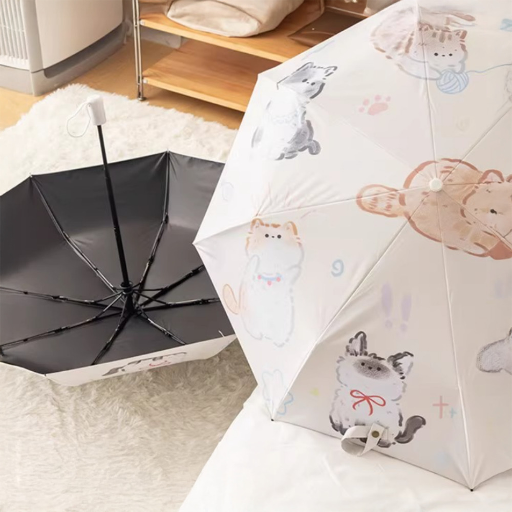 고양이 우산 귀여운 3단 자동 학생 캐릭터 접이식 튼튼한 양우산 - 상세 이미지 2