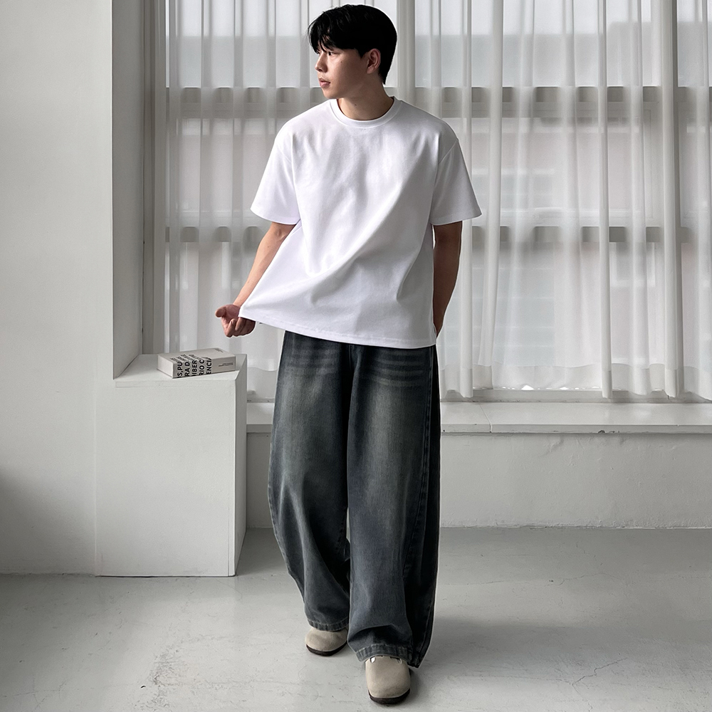 1+1 두꺼운반팔티 흰색면티 분또 남자레이어드 이미지 4