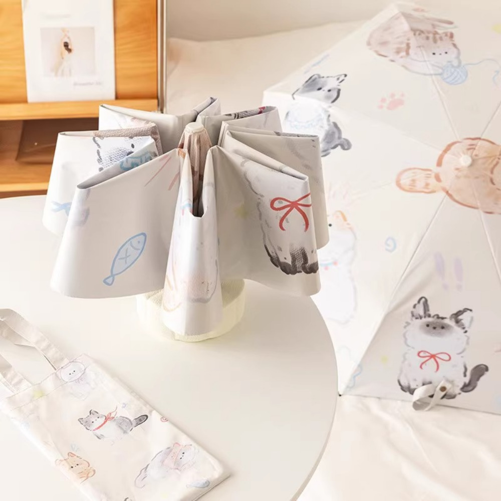 고양이 우산 귀여운 3단 자동 학생 캐릭터 접이식 튼튼한 양우산 - 상세 이미지 3