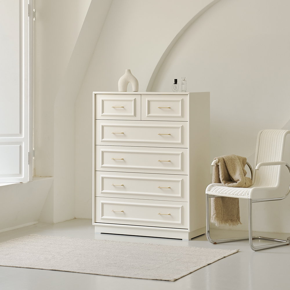 국내생산 웨인스코팅 하온 깊은 서랍장 900x450x1210mm, 5단, 밀크아이보리