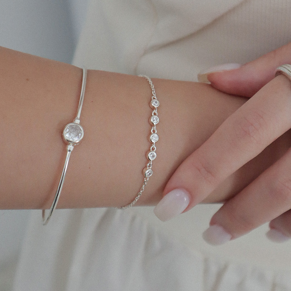 라운드 큐빅 체인 팔찌 Round Cubic Chain Bracelet - 상세 이미지 2