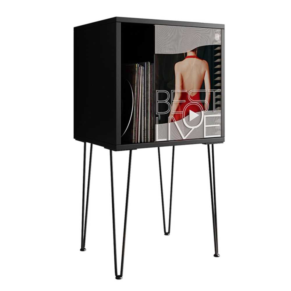 원목 턴테이블 받침대 LP플레이어 거치 인테리어 선반 블랙 - 상세 이미지 4