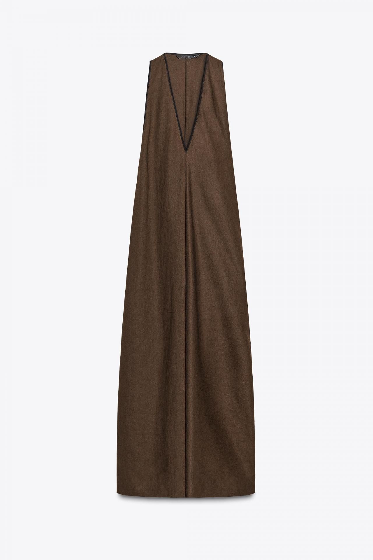 자라 린넨 혼방 미디 원피스 8218/586 CHOCOLATE