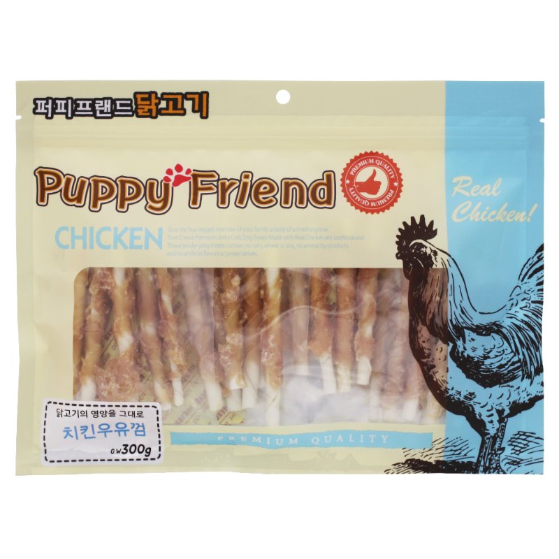 퍼피프랜드 사사미 강아지대용량간식 육포 애견 건조 간식 치킨우유껌, 300g, 1개 - 상품 이미지