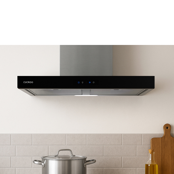 쿠쿠 900장용 벽부착형 LED 터치식 침니 레인지후드 BLDC 정풍량 모터 블랙