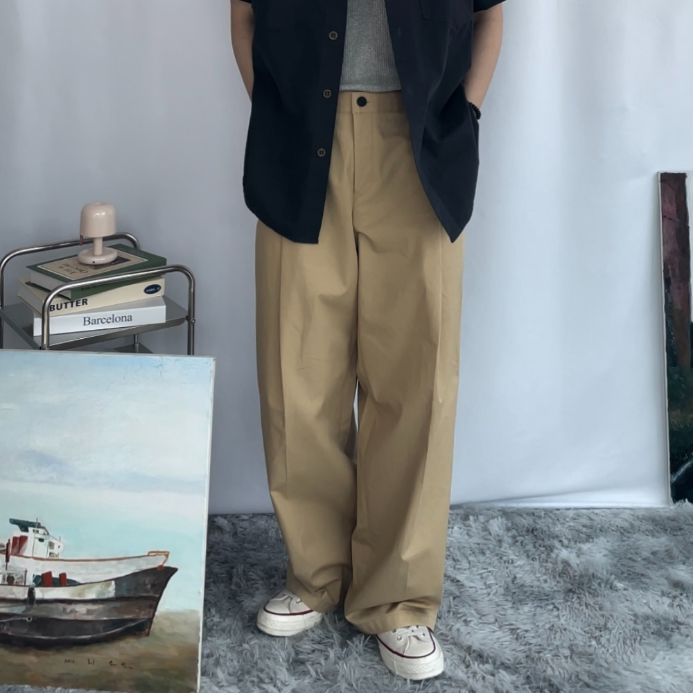 면바지 링클프리 남자 여름 베이지 커브드 벌룬 코튼 팬츠 모드릭 - 상세 이미지 5