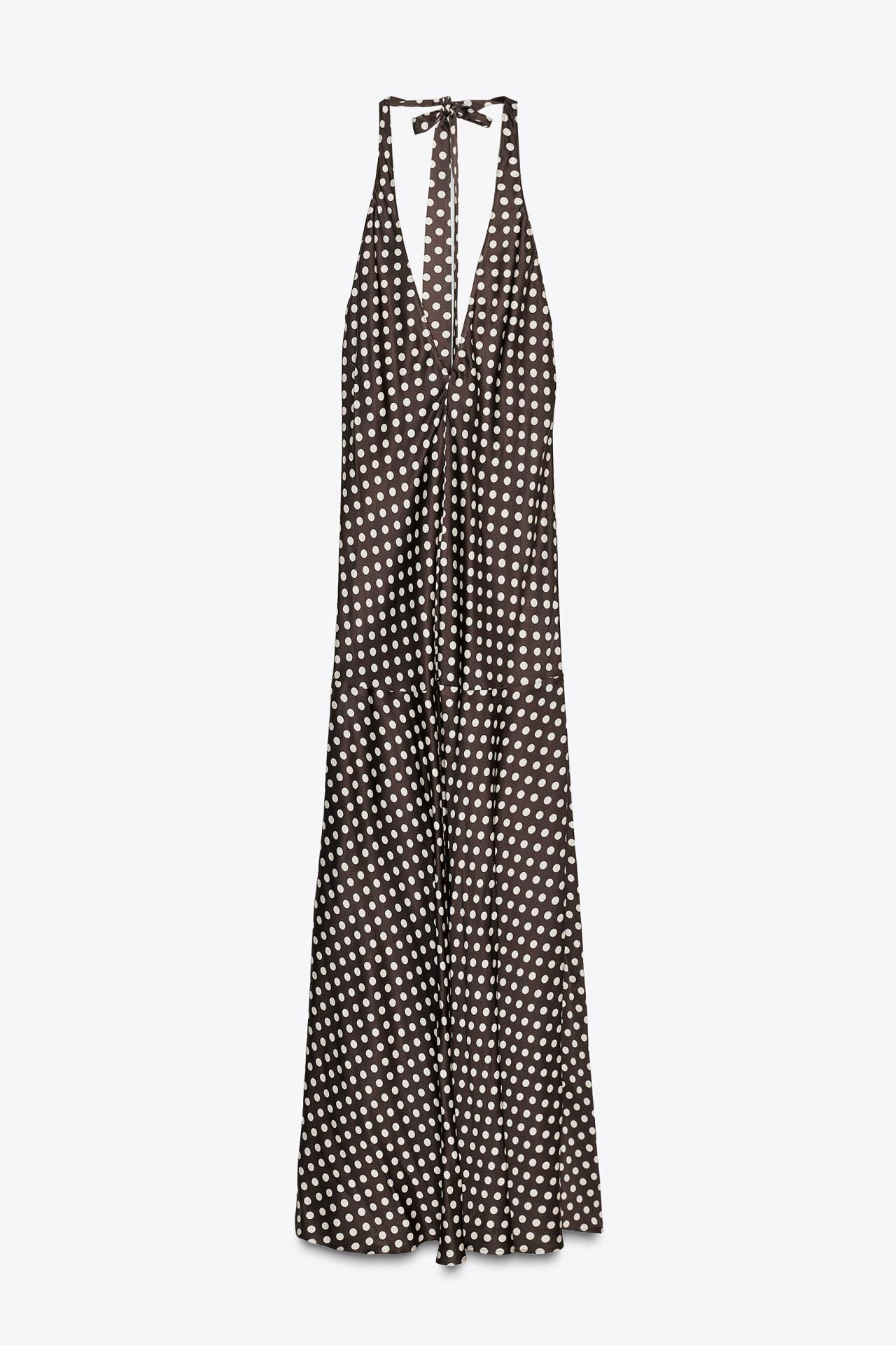 자라 홀터 폴카 도트 롱 원피스 8255/016 BROWN