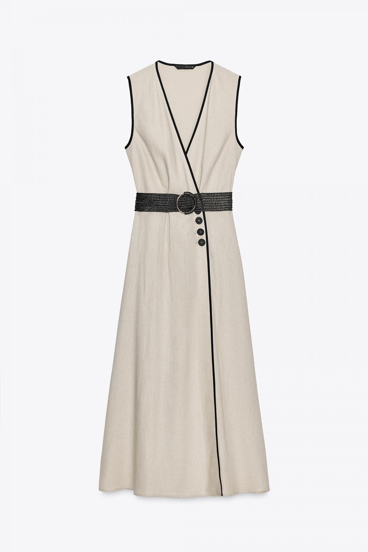 자라 린넨 벨트 미디 원피스 8230/939 LIGHT BEIGE