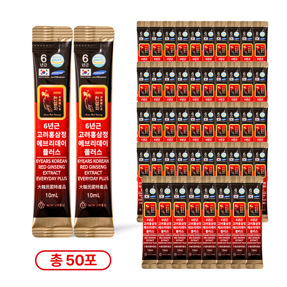 천설화 6년근 고려홍삼정 에브리데이 플러스 실속형 홍삼스틱 10ml 50포, 1개