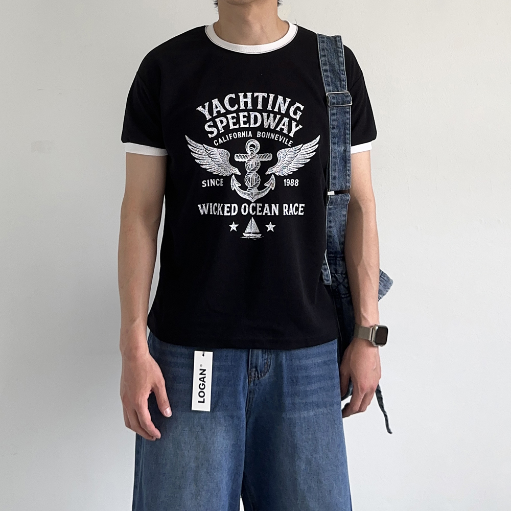 남자 링거티 머슬핏 반팔 흰색 남자 반팔티 - 상세 이미지 3