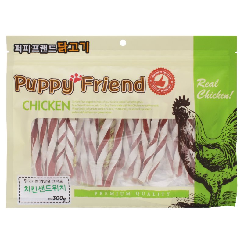 퍼피프랜드 사사미 강아지대용량간식 육포 애견 건조 간식 치킨샌드위치, 300g, 1개 - 상품 이미지