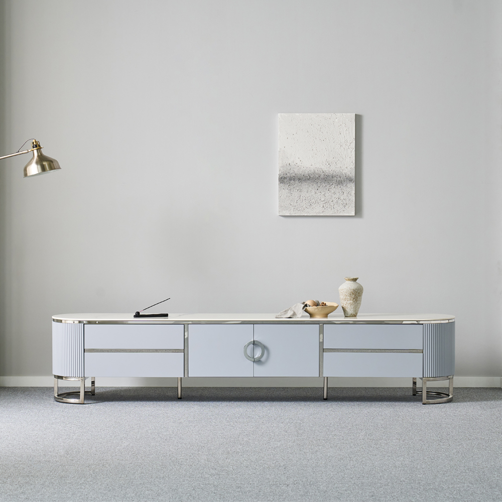 [방문설치] 애슐리 세라믹 스테인레스 거실장 2200x400x470mm, 스카이블루