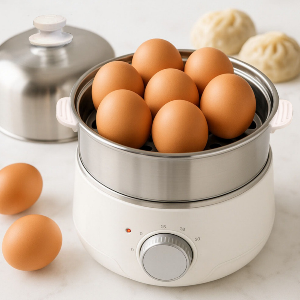 스텐 삶은 계란찜기 2단 미니 만능 에그쿠커 반숙 계란삶는기계
