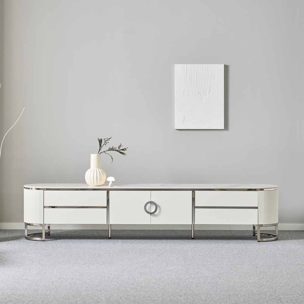 [방문설치] 애슐리 세라믹 스테인레스 거실장 2200x400x470mm, 화이트