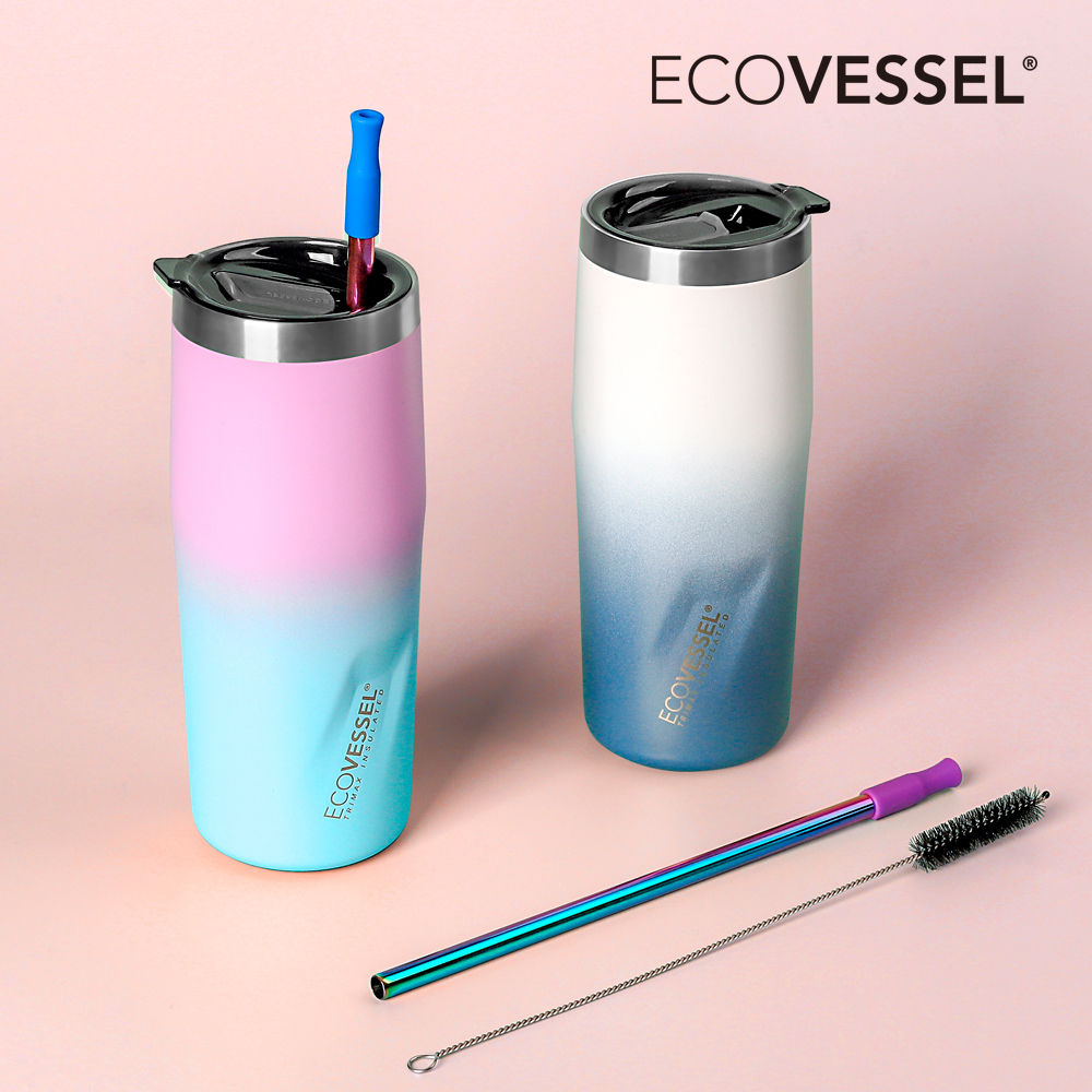 에코베슬 텀블러 스텐 빨대 세트 메트로+다회용 리유저블 스트로우 세척솔 포함 590ml - 상품 이미지