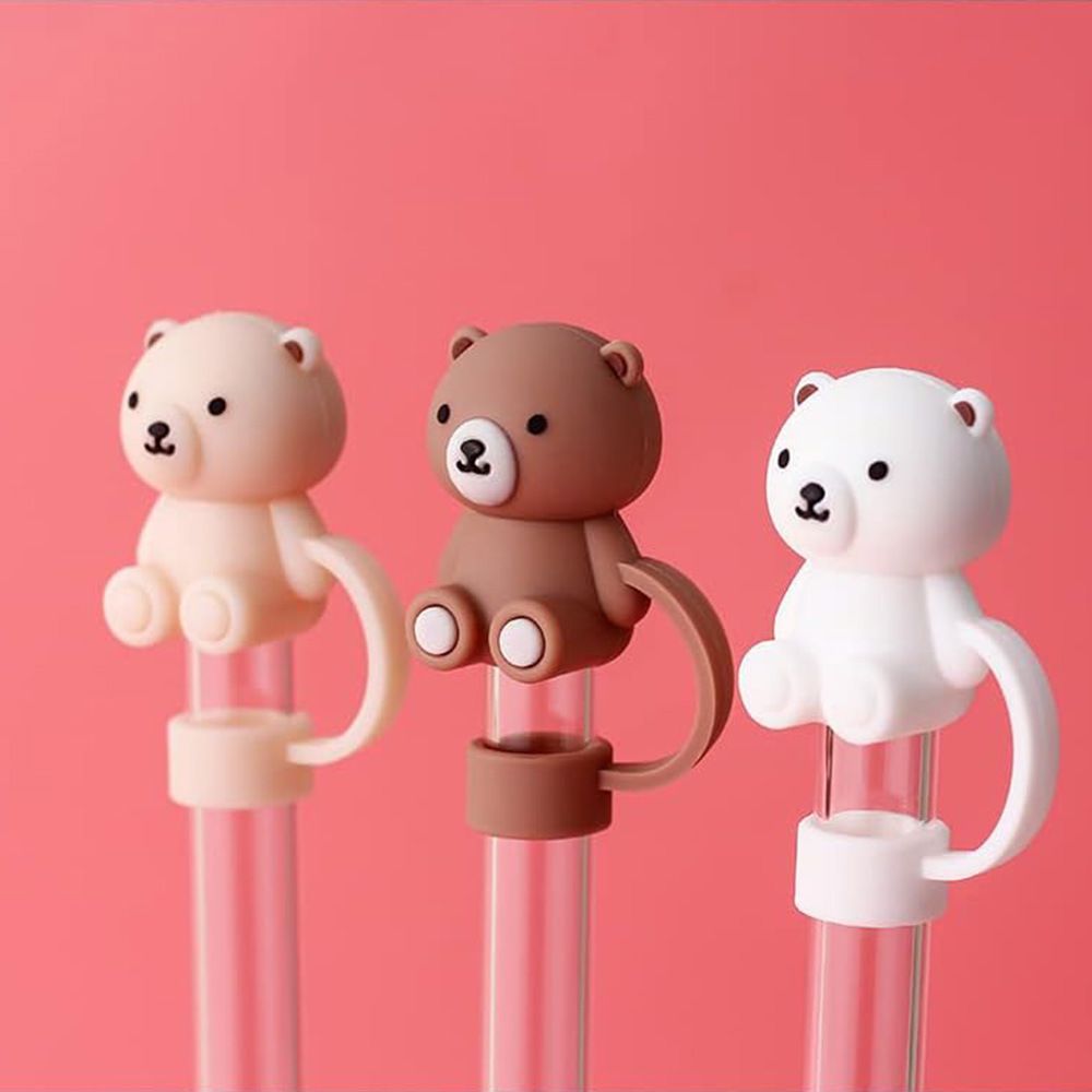 귀여운 실리콘 곰돌이 빨대마개 텀블러 이물질 방지 캡 - 상품 이미지