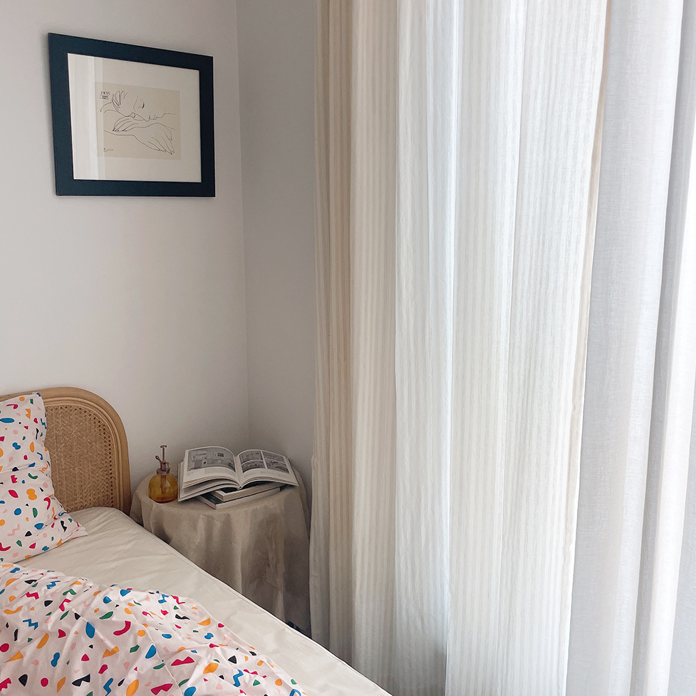 멜란 스트라이프 커튼 아이방 여아 남아 베이지 오트밀 맞춤 작은방