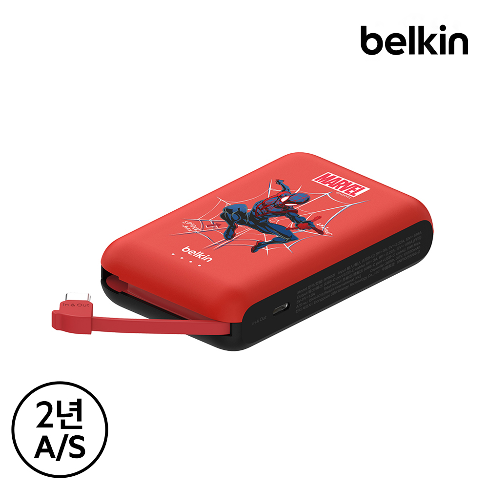 벨킨 디즈니 C타입 케이블 일체형 20W 10000mAh 보조배터리 스파이더맨(BPB021qcBR-DY) - 상세 이미지 5