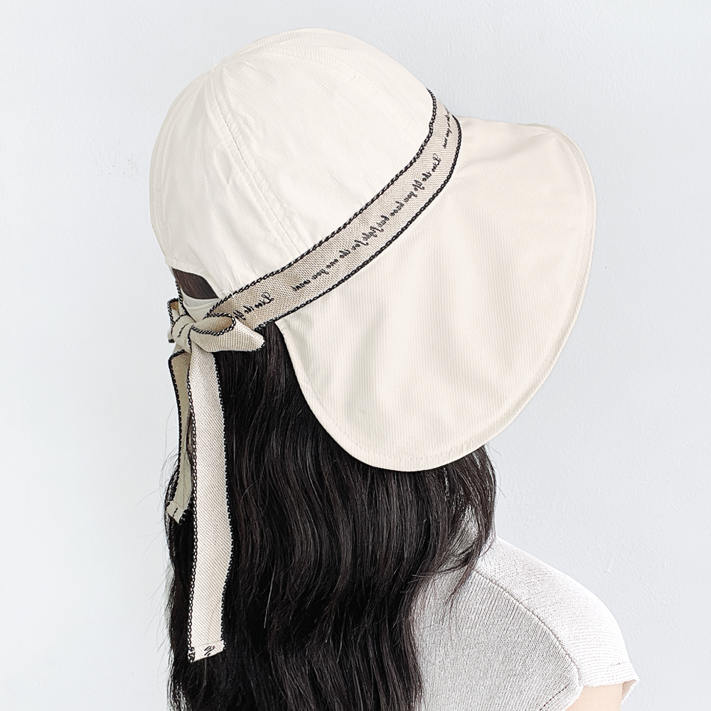 챙넓은 벨크로 버킷햇 여성 여름 자외선차단 레터링 리본 보넷 골프모자