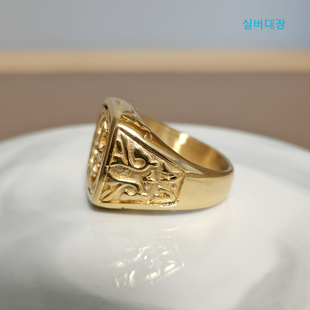써지컬 스틸 십자가 골드 볼드링 남성 반지 - 상세 이미지 3