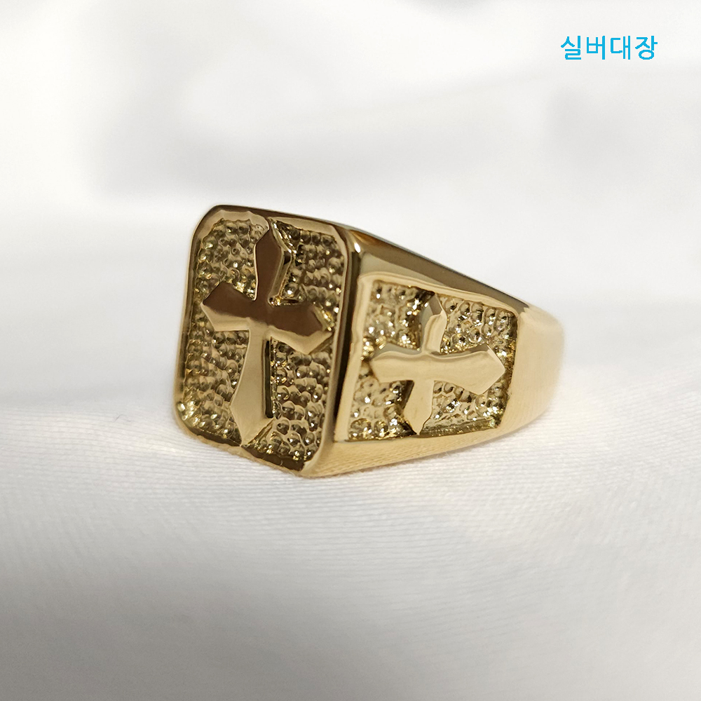 써지컬 스틸 십자가 골드 남성 묵직한 패션 선물 링 반지 - 상세 이미지 4
