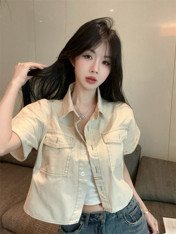 여름 루즈핏 투포켓 크롭 반팔 셔츠 숏 카라 남방 캐주얼 데일리룩 아우터 11276 - 상세 이미지 3