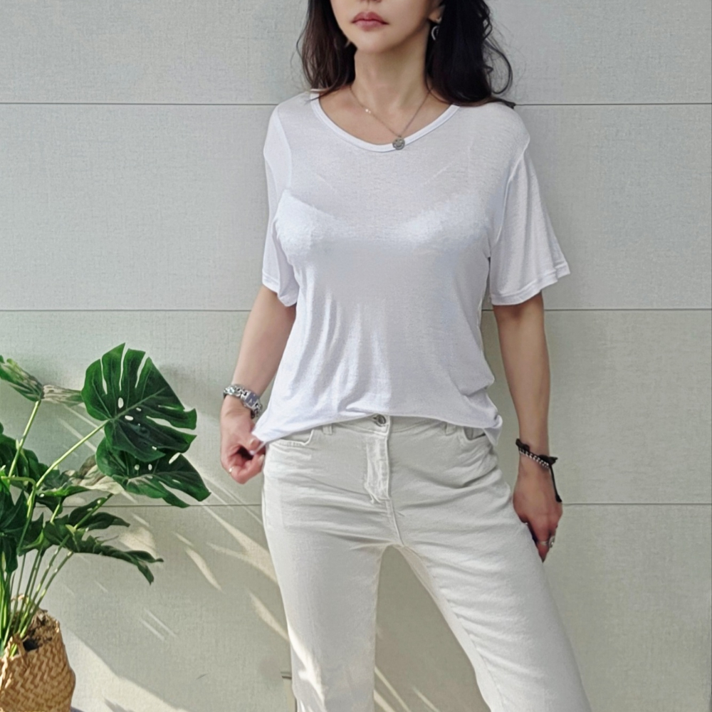 (국산면원단/국내자체생산) T1068 쿨찰랑 실켓레이온 기본 반팔 티셔츠 30대40대여성의류 - 상세 이미지 4