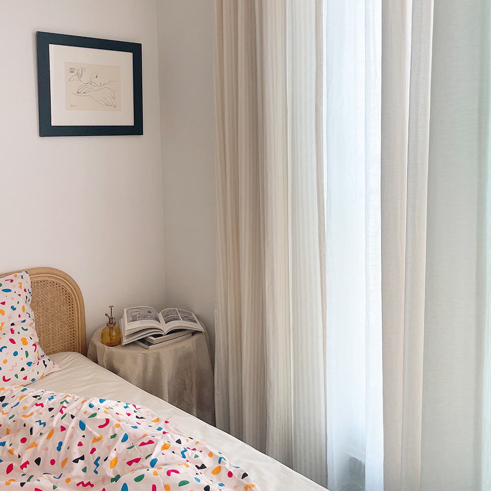 멜란 스트라이프 커튼 아이방 여아 남아 베이지 오트밀 맞춤 작은방