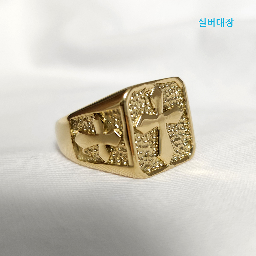 써지컬 스틸 십자가 골드 남성 묵직한 패션 선물 링 반지 - 상세 이미지 3