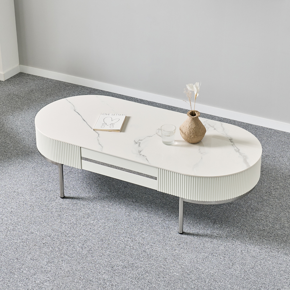 [방문설치] 애슐리 세라믹 스테인레스 거실테이블 화이트