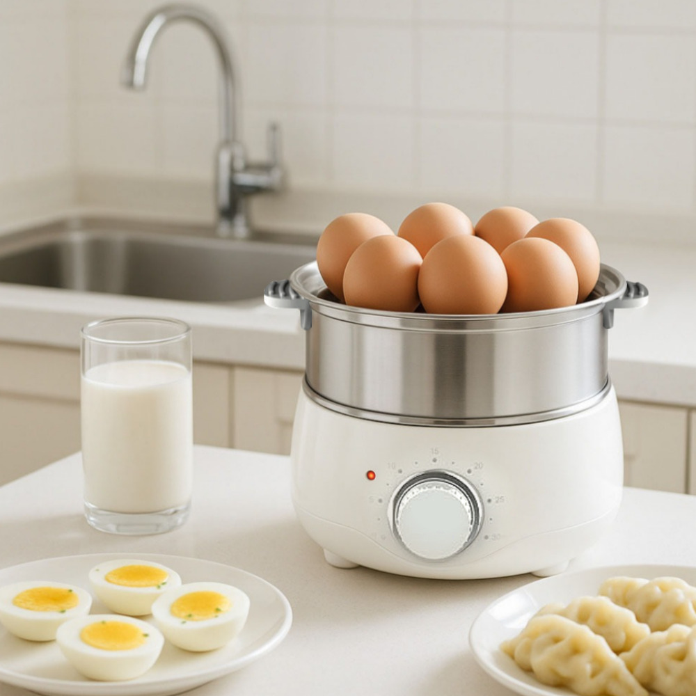 스텐 삶은 계란찜기 2단 미니 만능 에그쿠커 반숙 계란삶는기계