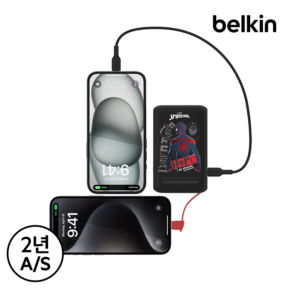 벨킨 디즈니 C타입 케이블 일체형 20W 10000mAh 보조배터리 스파이더맨(BPB021qcBR-DY) 이미지 7