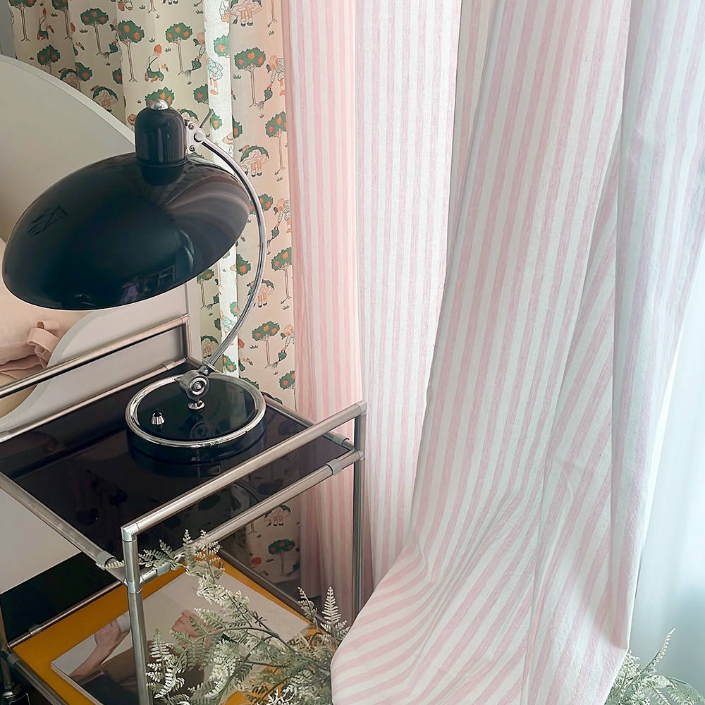 멜란 스트라이프 커튼 러블리 연핑크 맞춤제작 아이방 여아