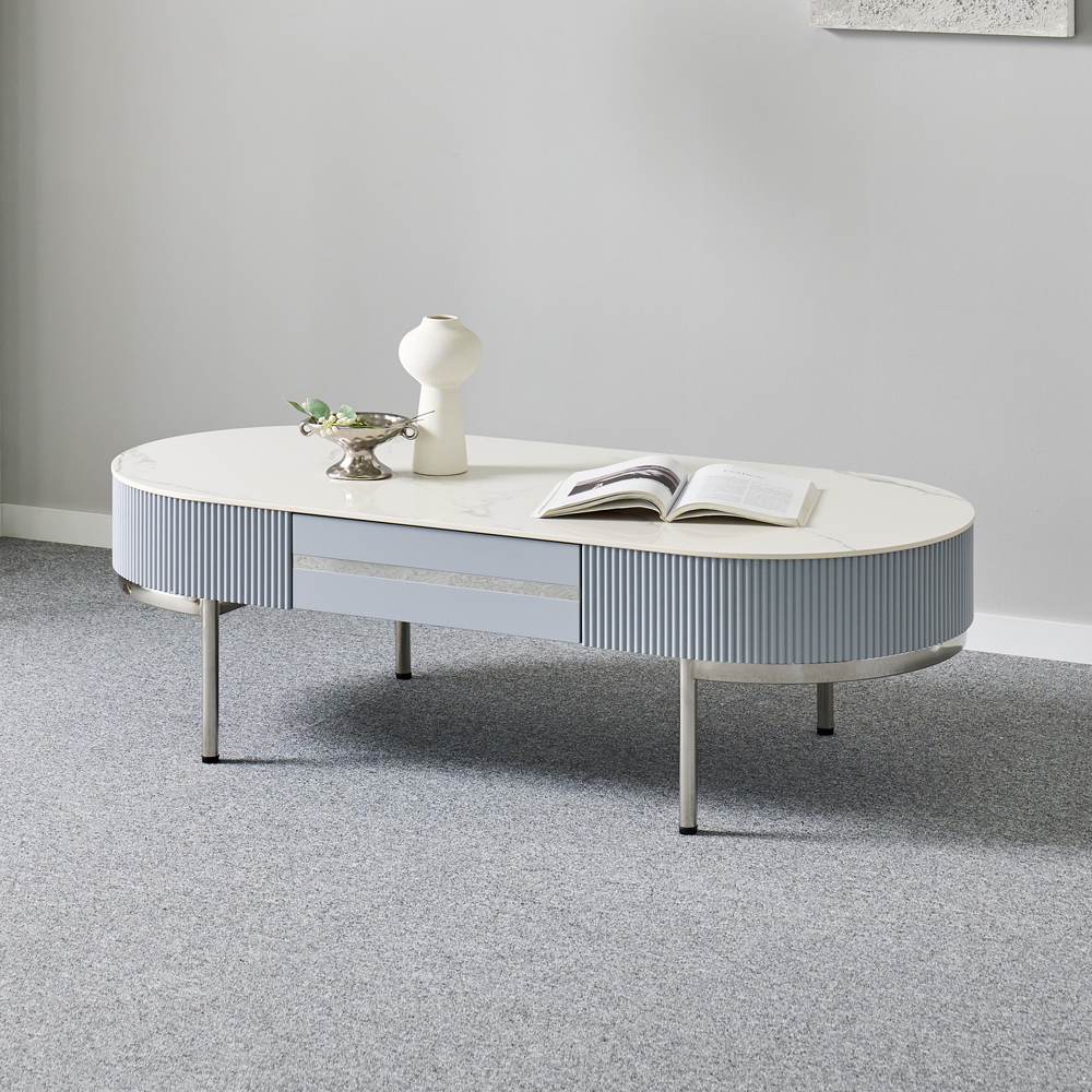 [방문설치] 애슐리 세라믹 스테인레스 거실테이블 스카이블루