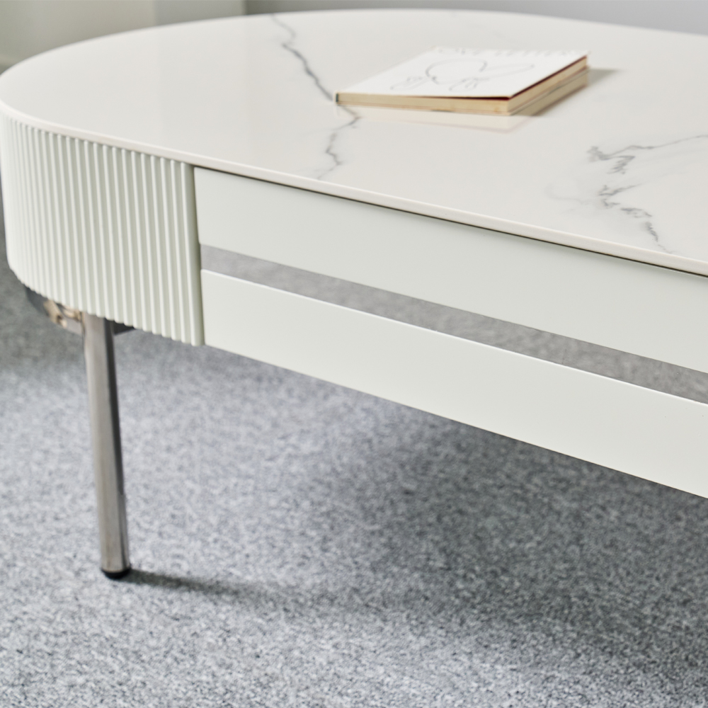 [방문설치] 애슐리 세라믹 스테인레스 거실테이블 화이트