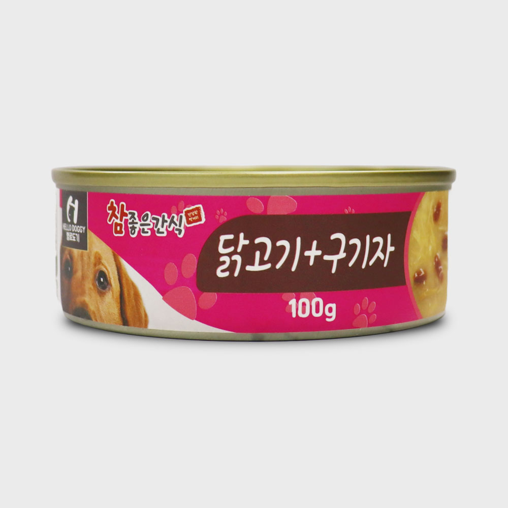 헬로도기 강아지캔 강아지통조림 유동식 애견 습식 사료 간식 닭고기+구기자, 100g, 1개 - 상품 이미지
