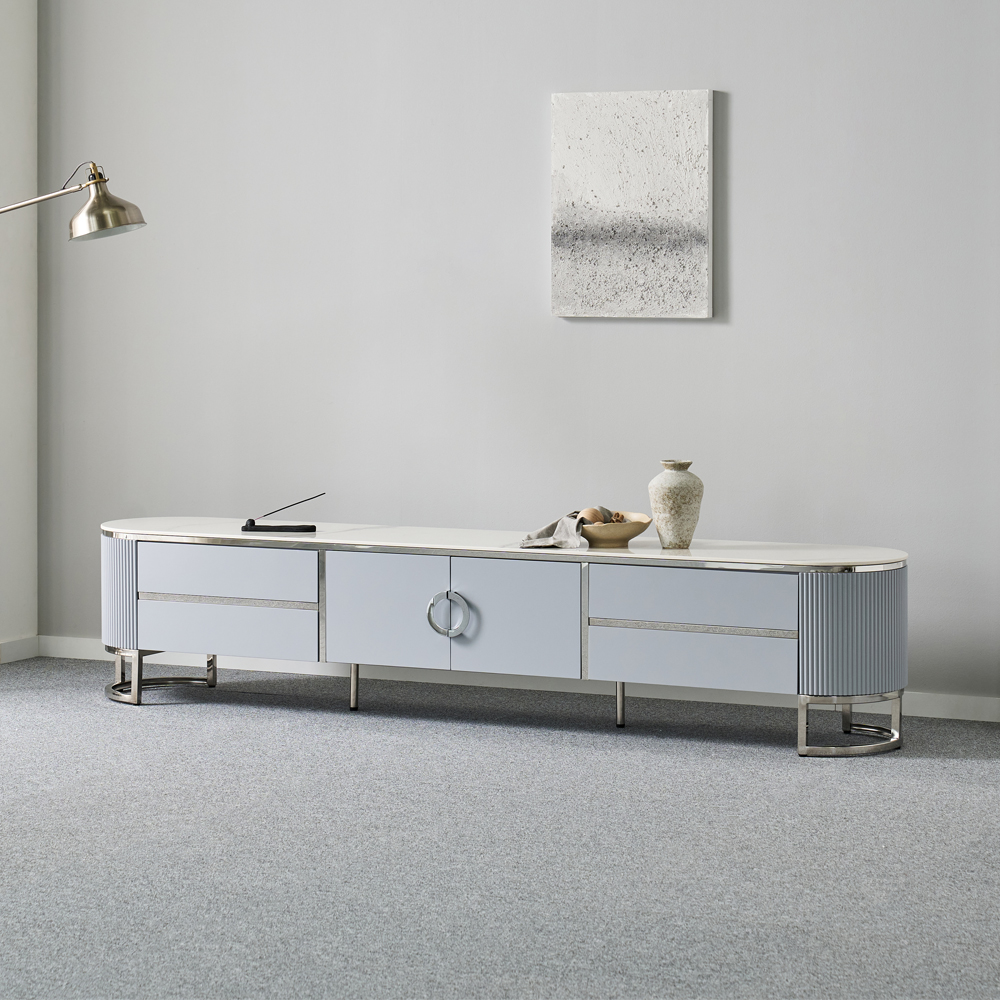 [방문설치] 애슐리 세라믹 스테인레스 거실장 2200x400x470mm, 스카이블루