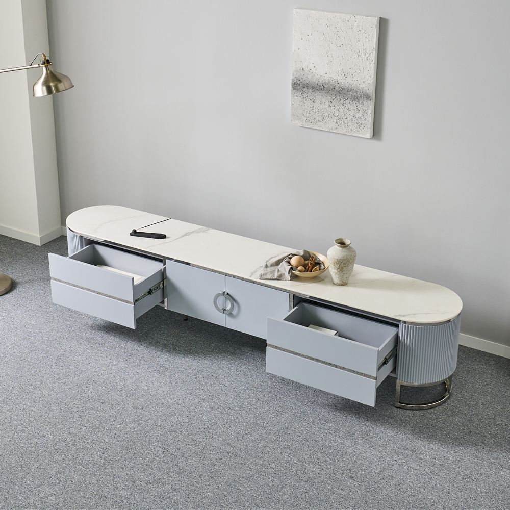 [방문설치] 애슐리 세라믹 스테인레스 거실장 2200x400x470mm, 스카이블루