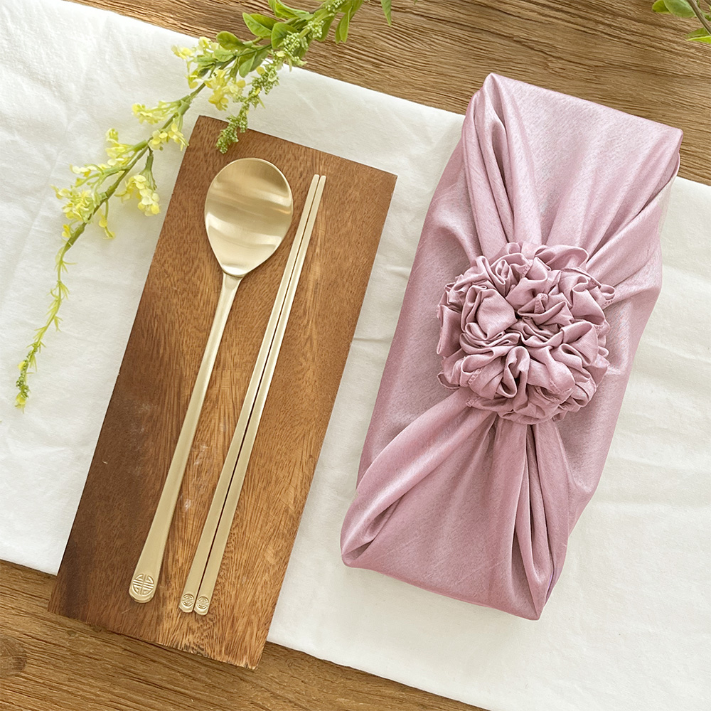 놋향 방짜유기 1인 복 수저세트+보자기포장 돌잔치 답례품 선물세트