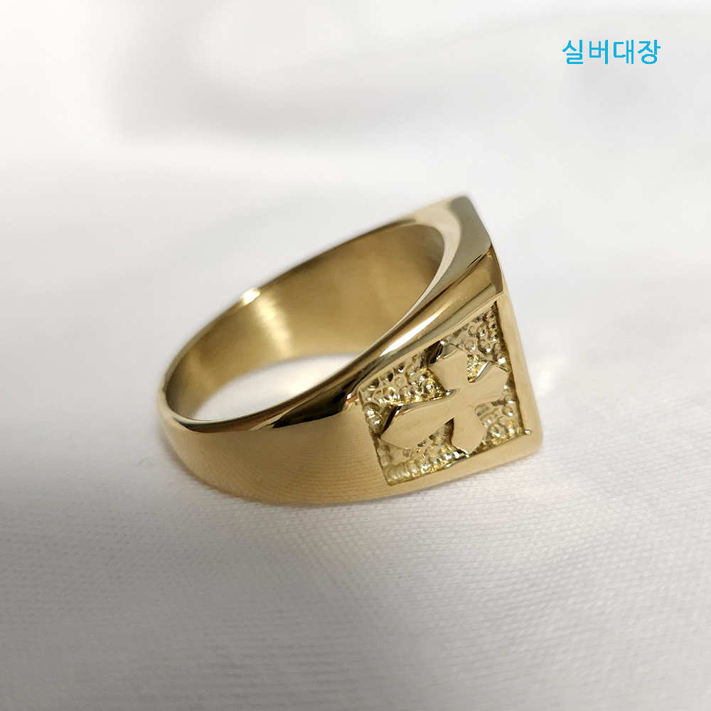써지컬 스틸 십자가 골드 남성 묵직한 패션 선물 링 반지 - 상세 이미지 5