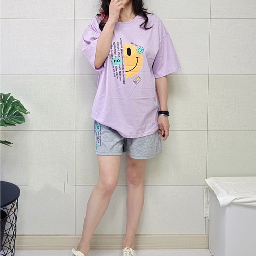(국산면원단/국내자체생산) SET5003 온스마일 반팔티셔츠 반바지 세트 30대40대여성의류 - 상세 이미지 5
