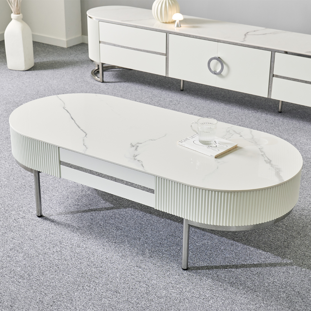 [방문설치] 애슐리 세라믹 스테인레스 거실테이블 화이트