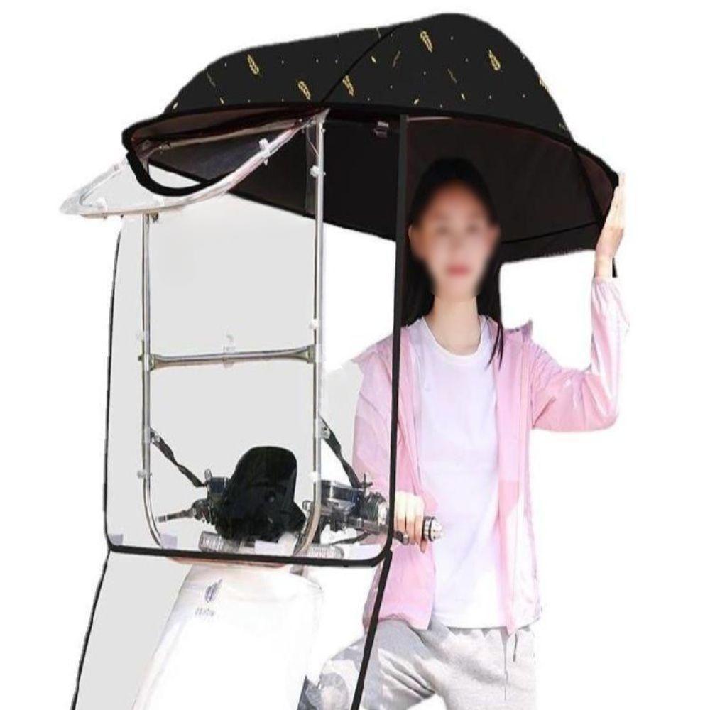 오토바이 스쿠터 배달 지붕 윈드스크린 바람막이 캐노피 차양막 덮개 우산 HD 블랙 슬라이딩 이중창+하단커튼 - 상세 이미지 2