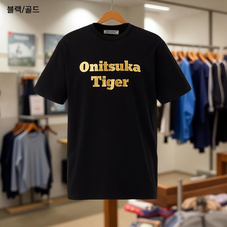 오니츠카타이거 그래픽 로고 반팔 티셔츠 남성 2183B456 블랙/골드 M - 상세 이미지 2