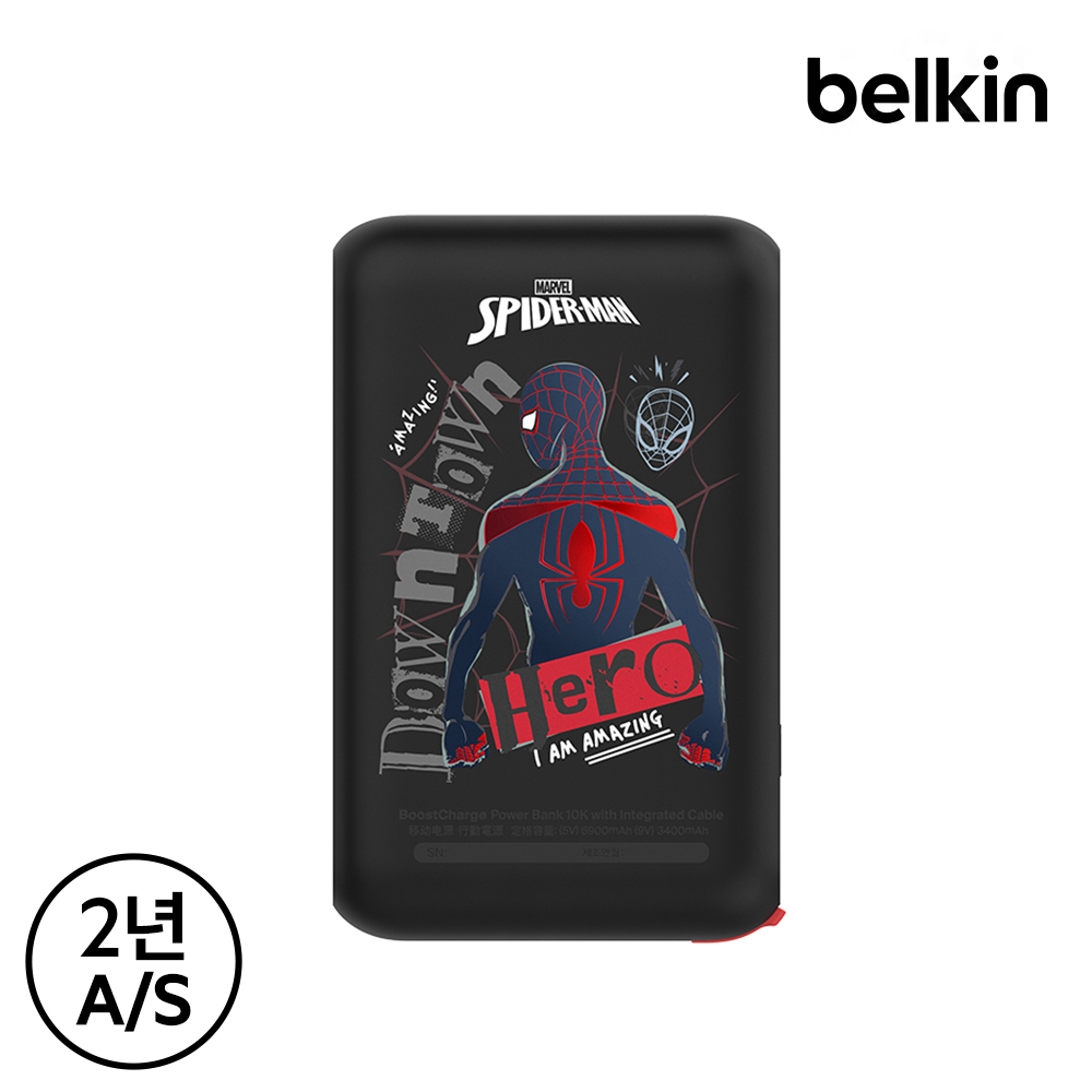 벨킨 디즈니 C타입 케이블 일체형 20W 10000mAh 보조배터리 스파이더맨(BPB021qcBR-DY) - 상세 이미지 3