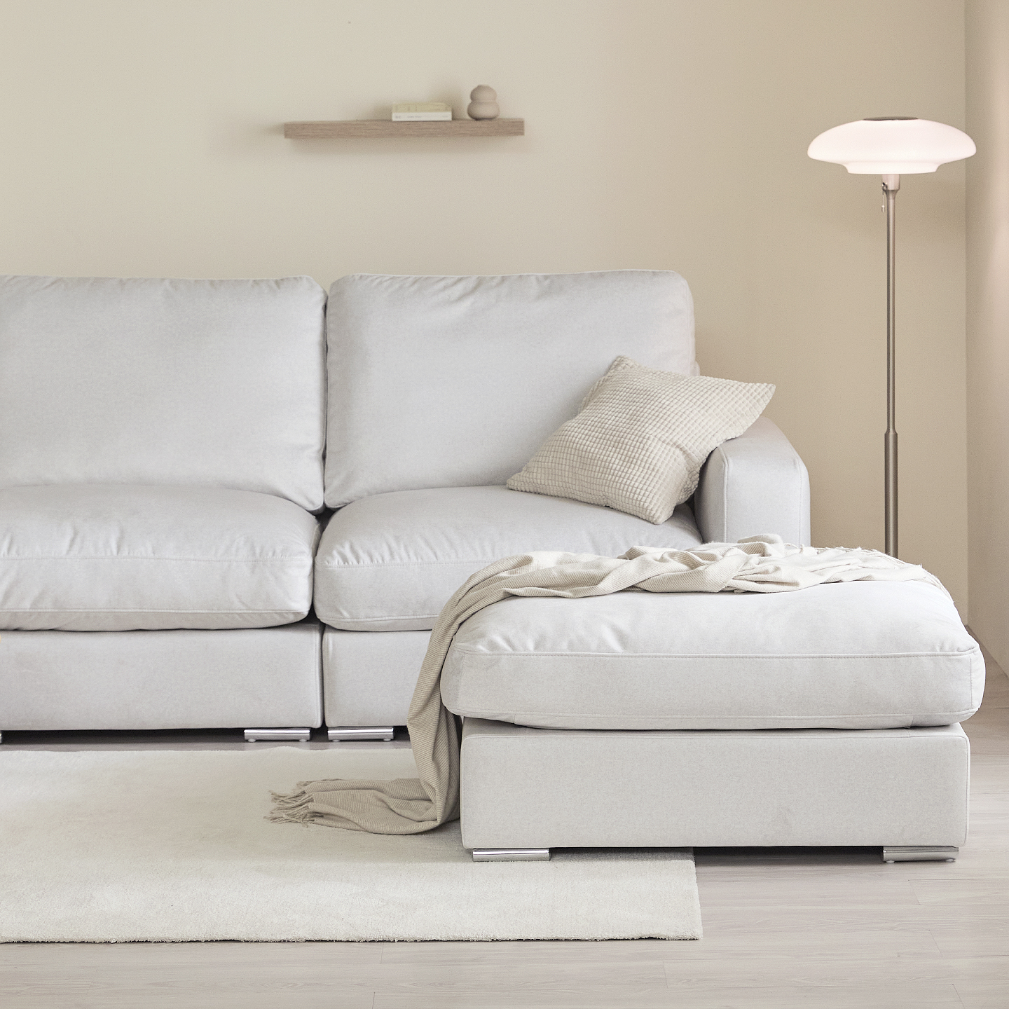 컴프홈 끌레르 타임리스 모듈 패브릭 소파 스툴미포함, 아이보리, 4인용