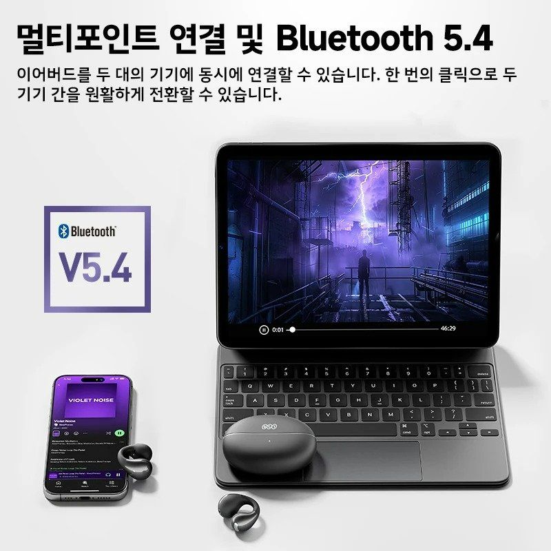 QCY Crossky C30 스포츠 오픈형 블루투스5.4 이어폰 이중 연결 무선 TWS 이어 클립 Black 해외 배송 제품입니다. 이미지 6