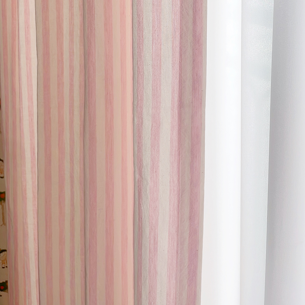 멜란 스트라이프 커튼 러블리 연핑크 맞춤제작 아이방 여아