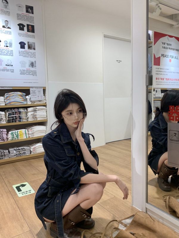 야상형 데님 셔츠 원피스 여성 루즈핏 미디기장 포켓 청자켓  가을 시크 무드 간절기 데일리 아우터 11450 - 상세 이미지 3