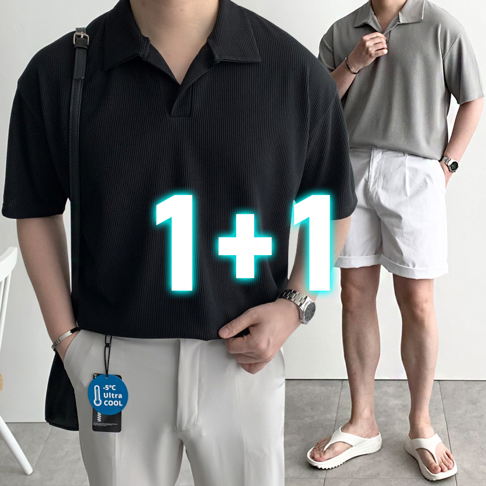 1+1 남자 카라티 기능성 PK 반팔 티셔츠 여름 아이스 냉감 쿨 스판 피케티 - 상품 이미지